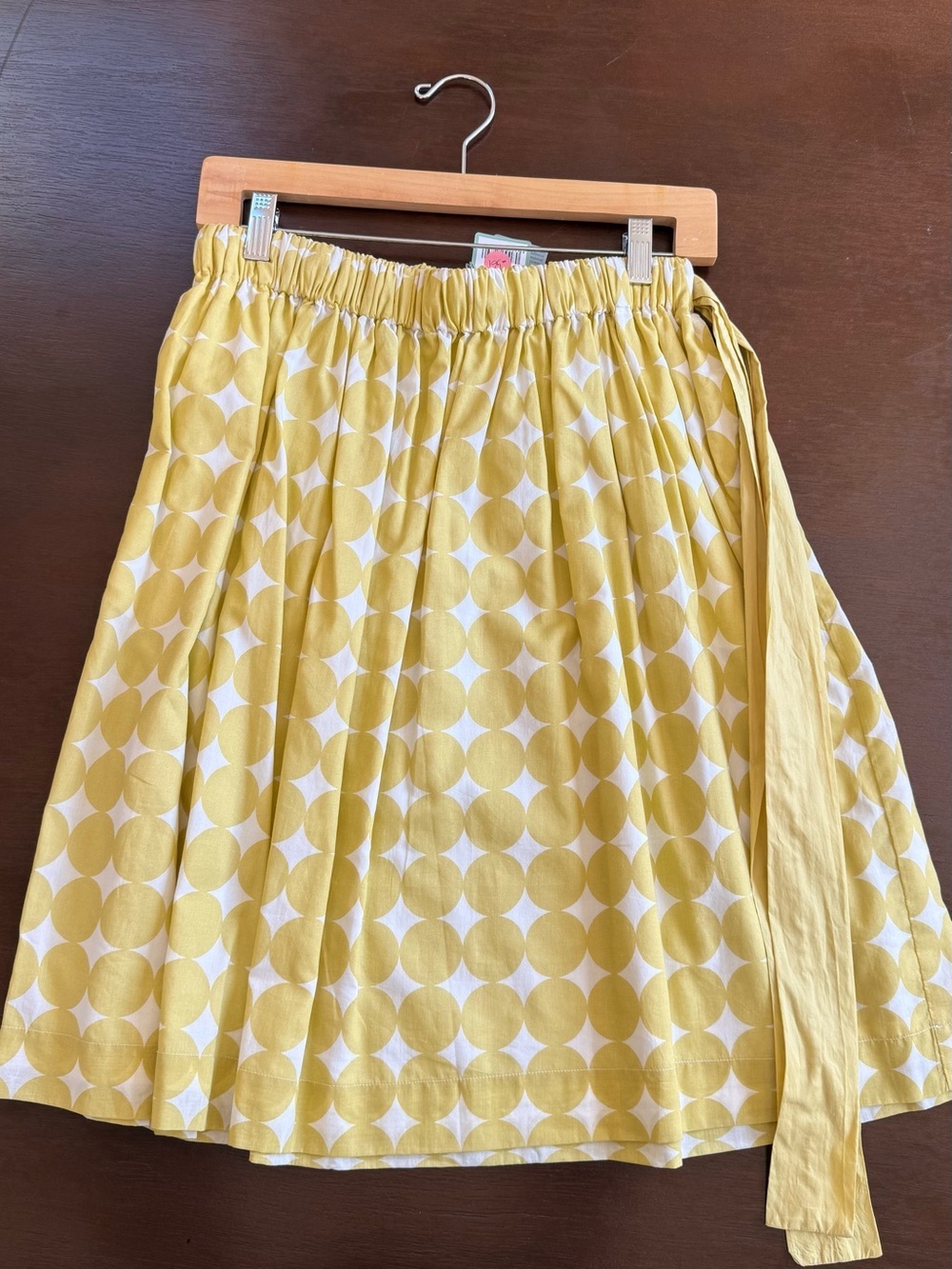 Yellow Circle-Print Elastic-Waist Skater Skirt